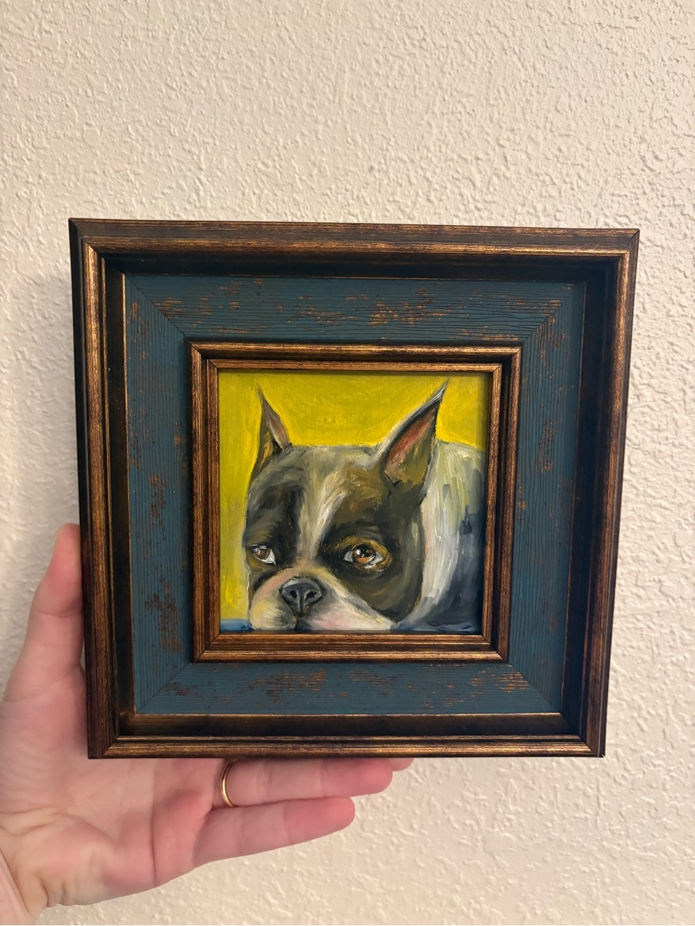 "Sleepy sighting" Original oil painting on wood board mini framed 4x4"